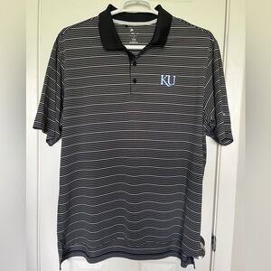 Adidas Golf KU Polo Shirt Men XL B/W Striped Jayhawks Logo Climate Act…